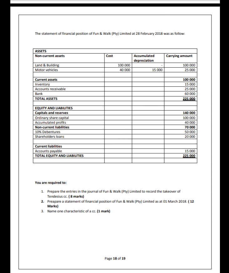 in Tendesius cc, a business enterprise which organises fun and walks. They