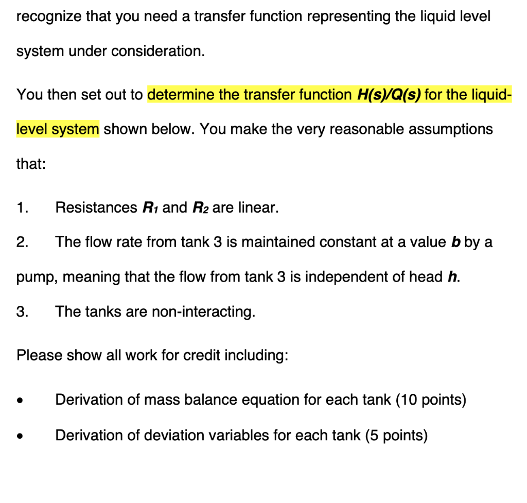  recognize that you need a transfer function representing the liquid level