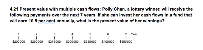 4.21 Present value with multiple cash flows: Polly Chan, a lottery