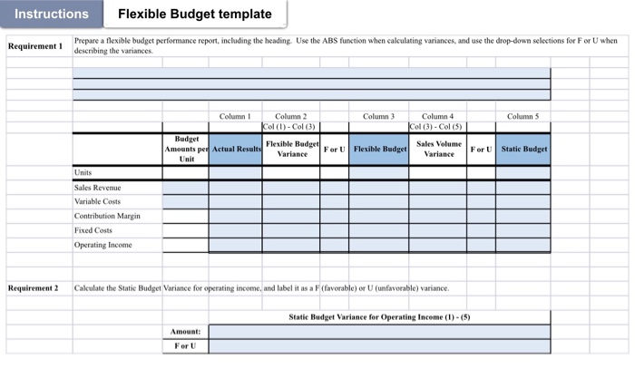 Thank you so much!!! Instructions Flexible Budget template Chapter 23 Using Excel