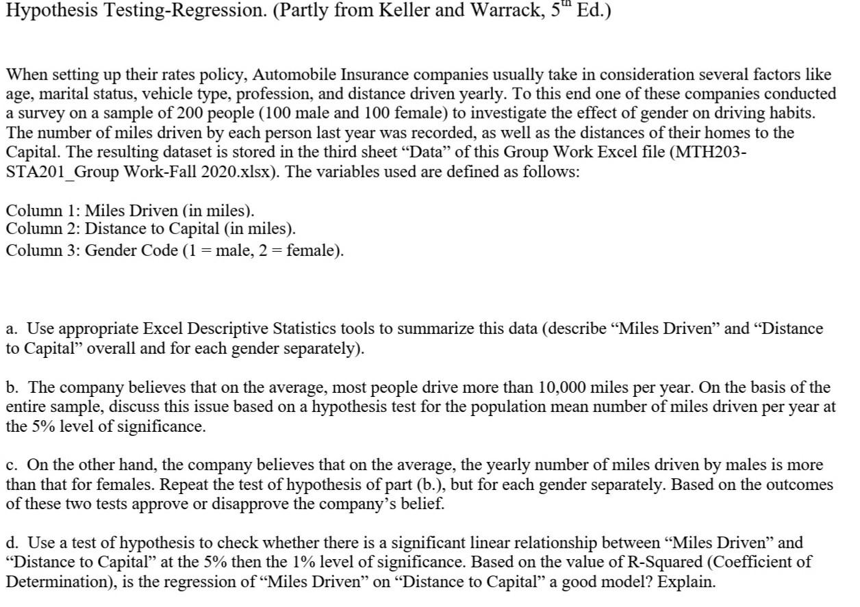 Hypothesis Testing-Regression. (Partly from Keller and Warrack, 5" Ed.) When setting