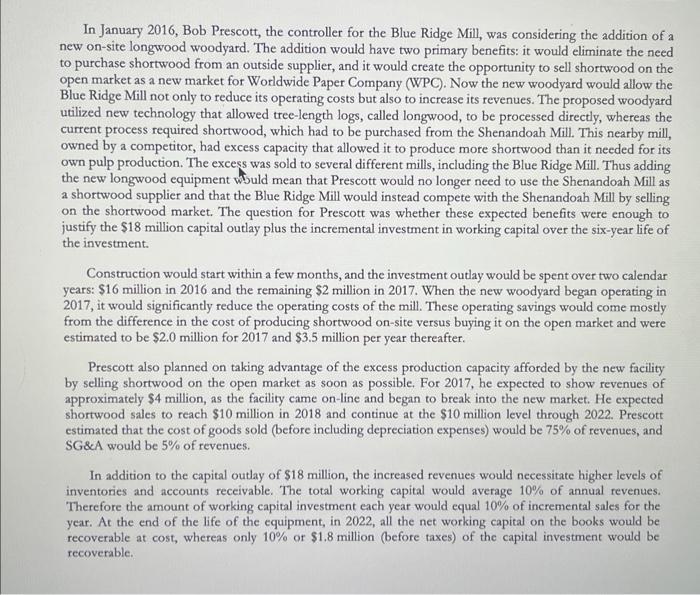 Total Investment Investment Recovery: Equipment Salvage Net Working Capital (full recovery) Sales