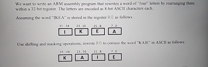  We want to write an ARM assembly program that rewrites a