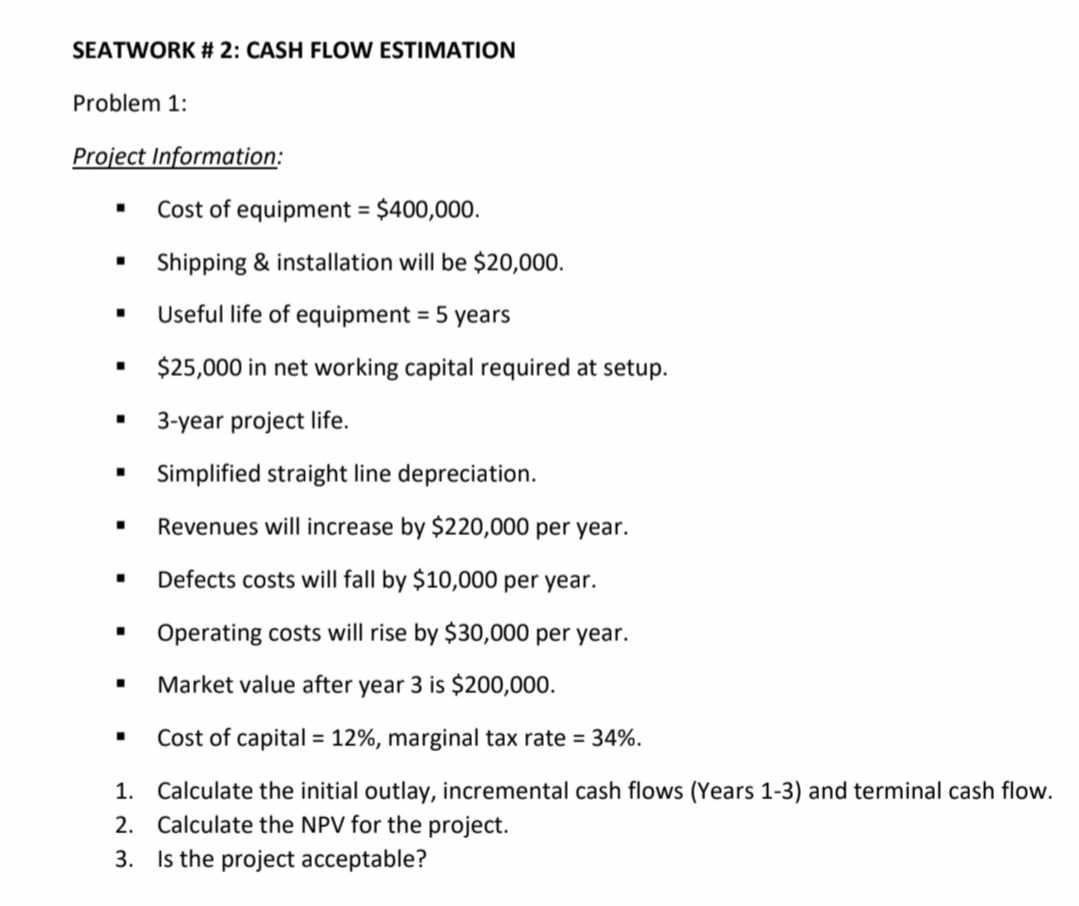 Please show complete solutions. thankss!! SEATWORK \# 2: CASH FLOW ESTIMATION