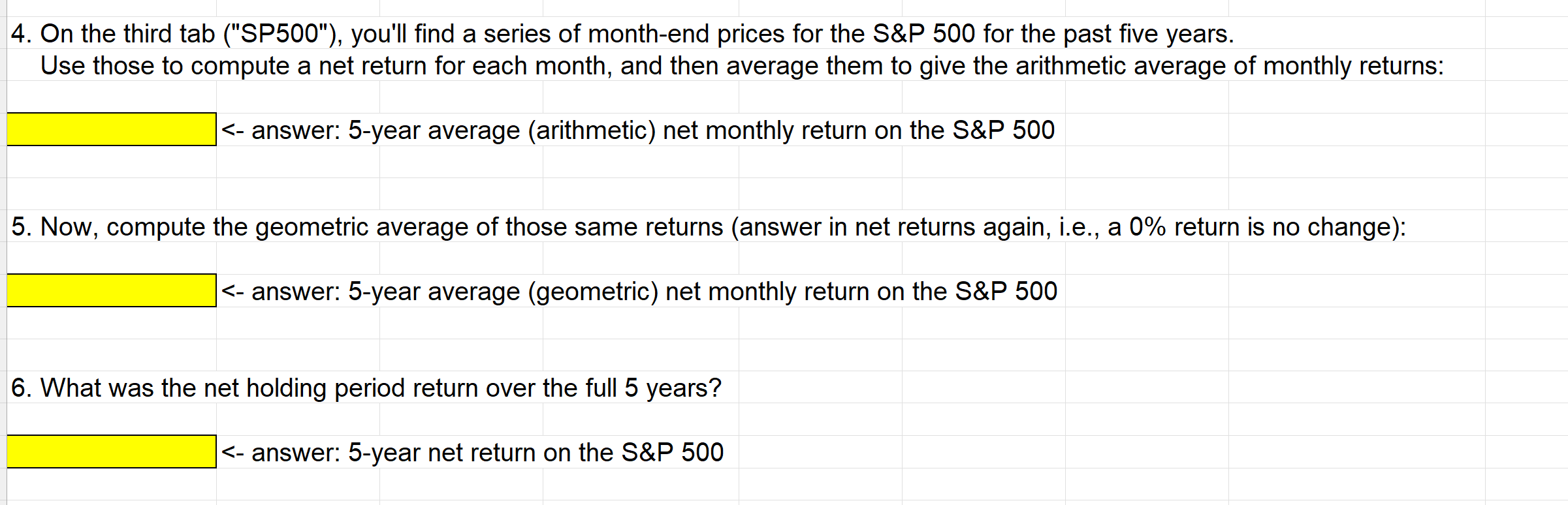 series of month-end prices for the S\&P 500 for the past five