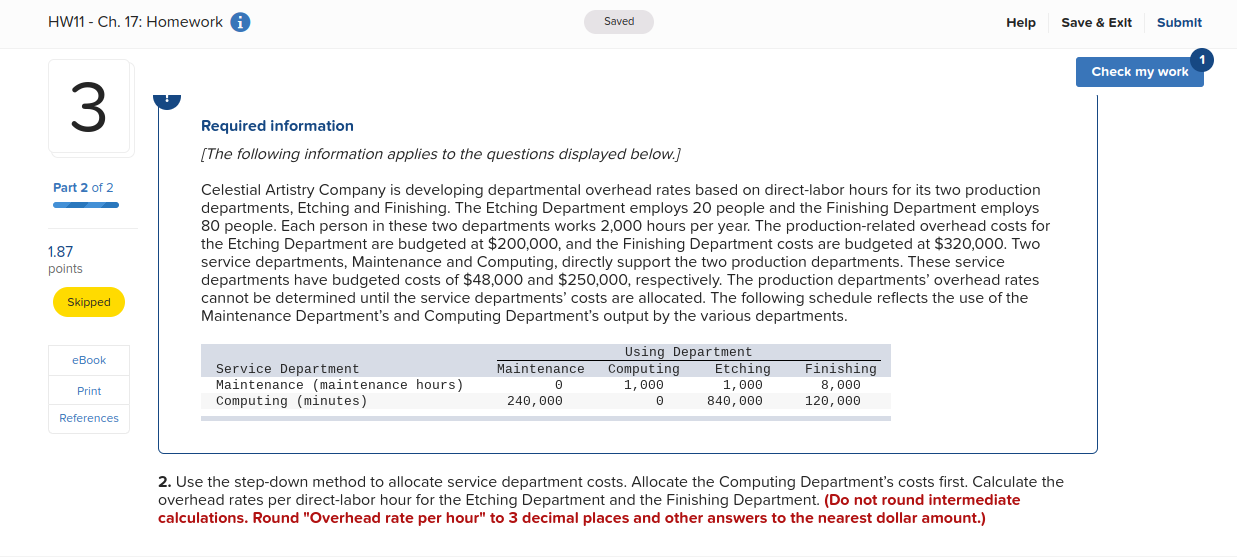  HW11 - Ch. 17: Homework Saved Help Save & Exit Submit