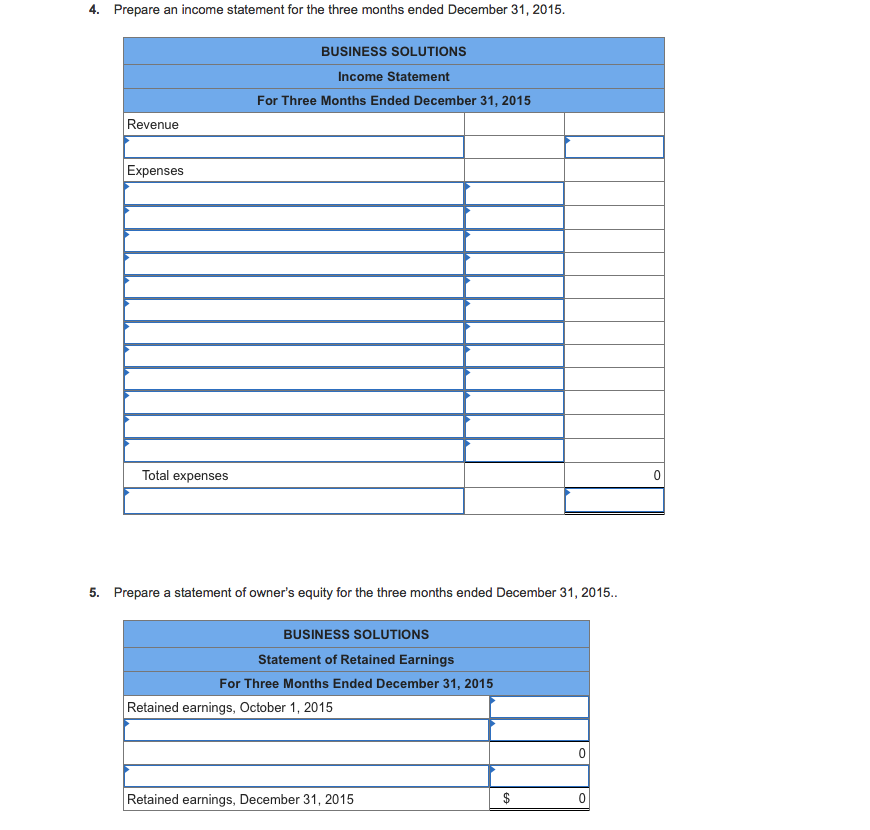 trial balance of Business Solutions (reflecting its transactions for October and November