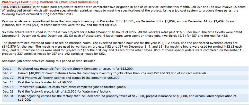 Waterways Continuing Problem 16 (Part Level Submission) Read, Study & Practice