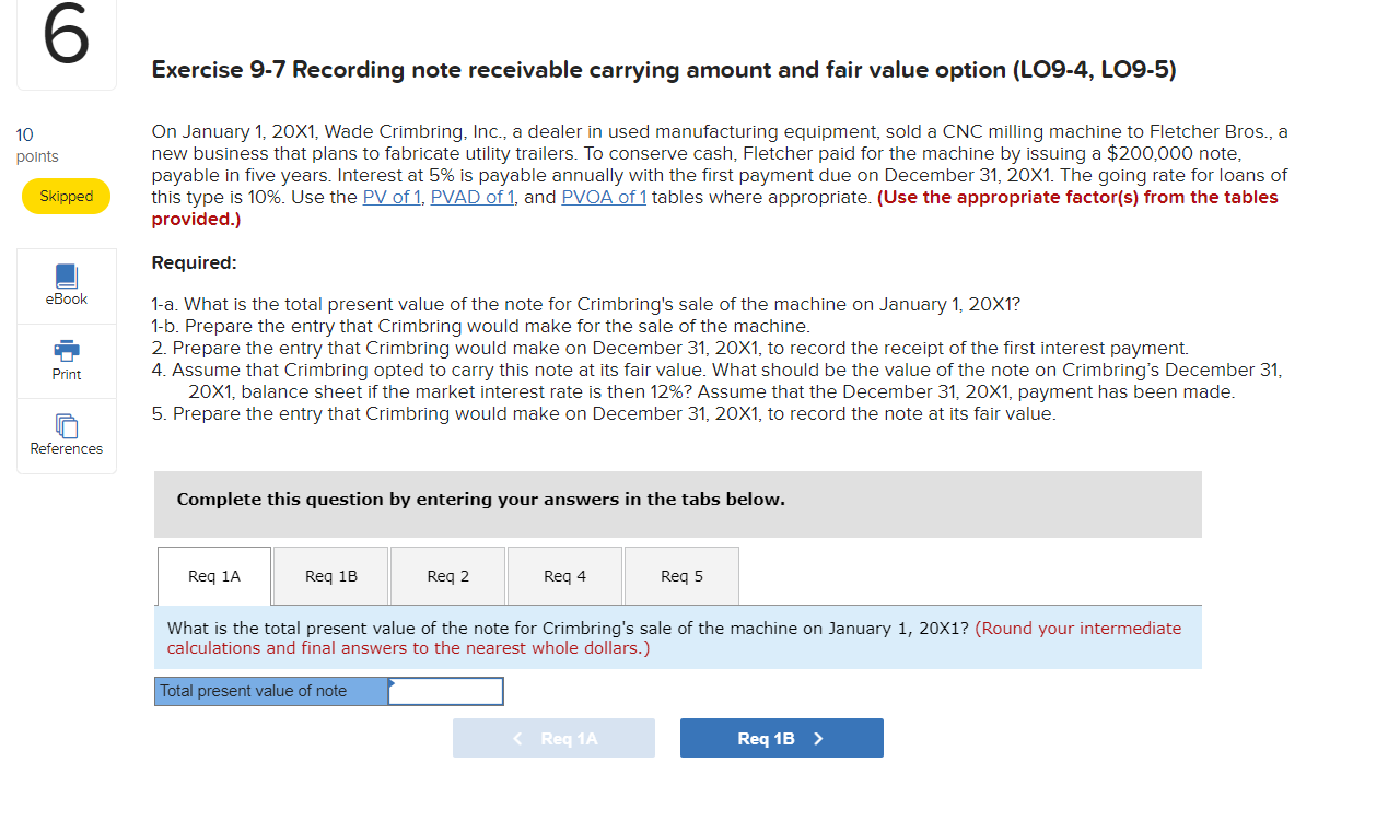  6 Exercise 9-7 Recording note receivable carrying amount and fair value