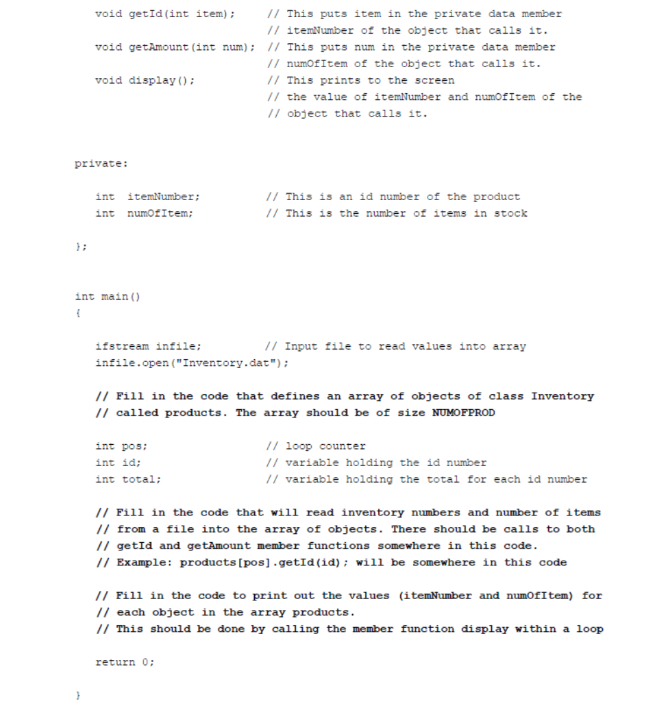 and inventory.dat from the Lab 13 folder. The code is as follows: