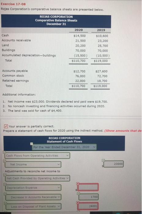  Exercise 17-08 Rojas Corporation's comparative balance sheets are presented below. ROJAS