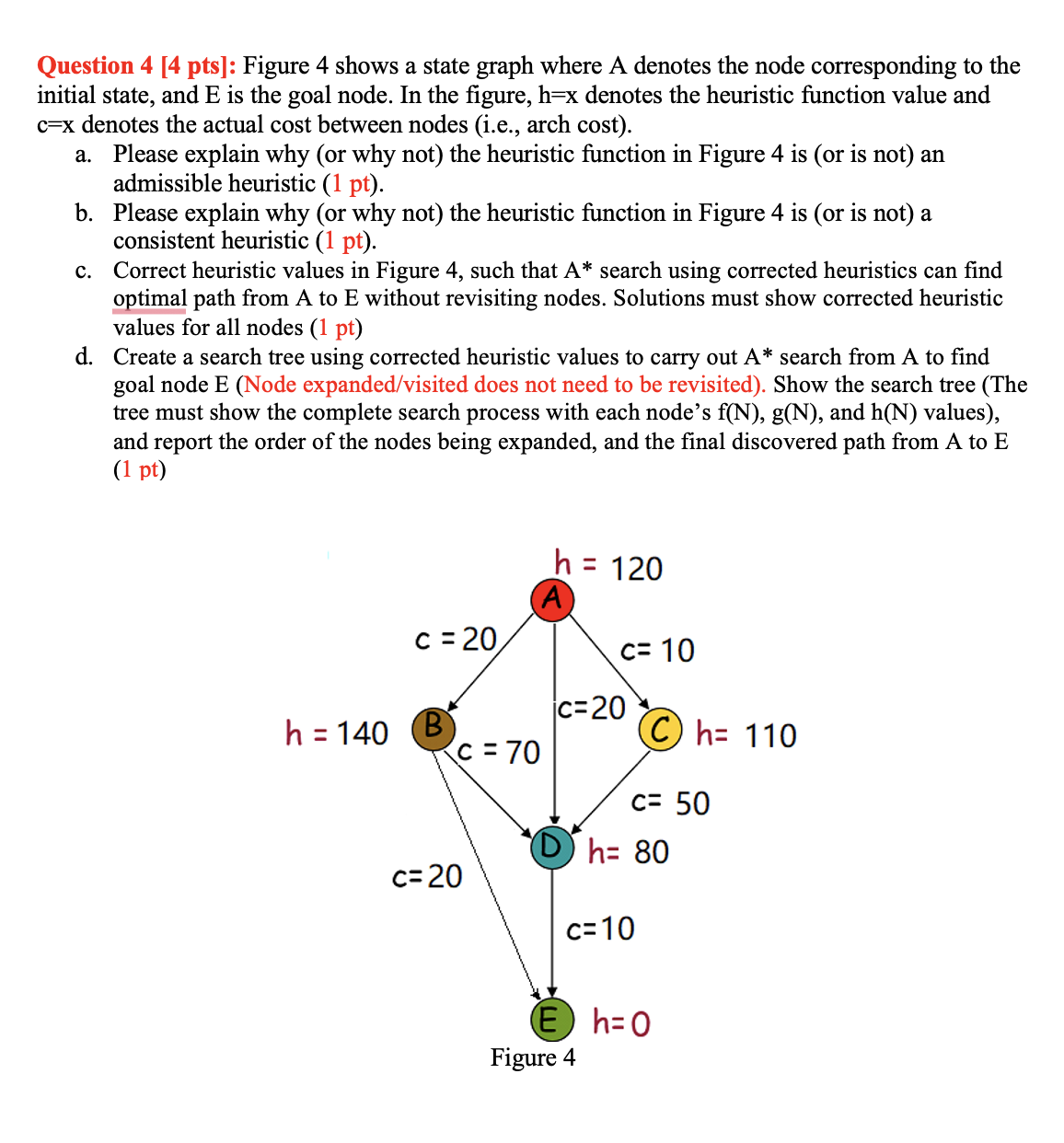  Question 4[4 pts]: Figure 4 shows a state graph where A