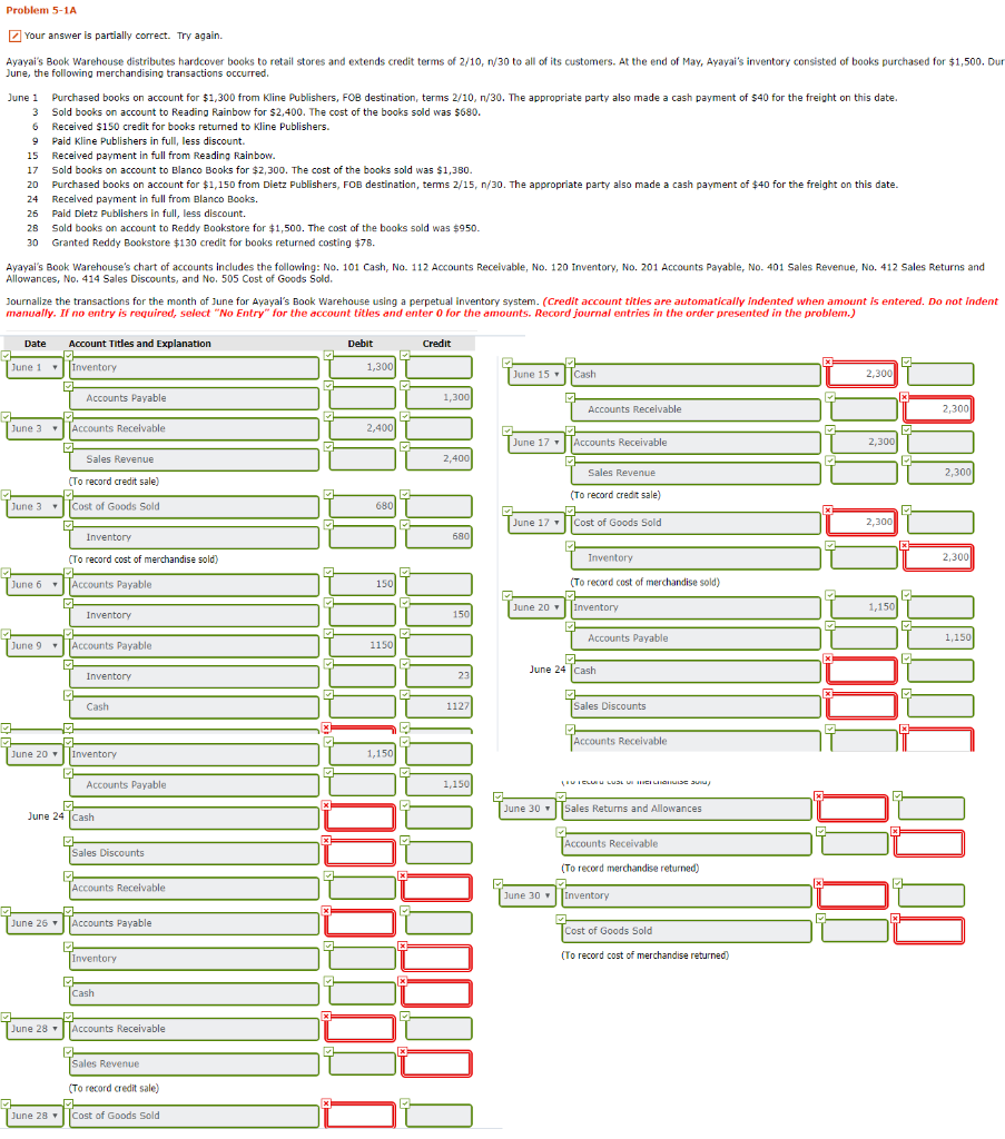 Problem 5-1A Partially correct answer. Your answer is partially correct. Try again.