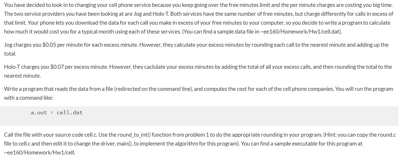 From Round.C aka Problem 1 From Cell.dat File You have decided