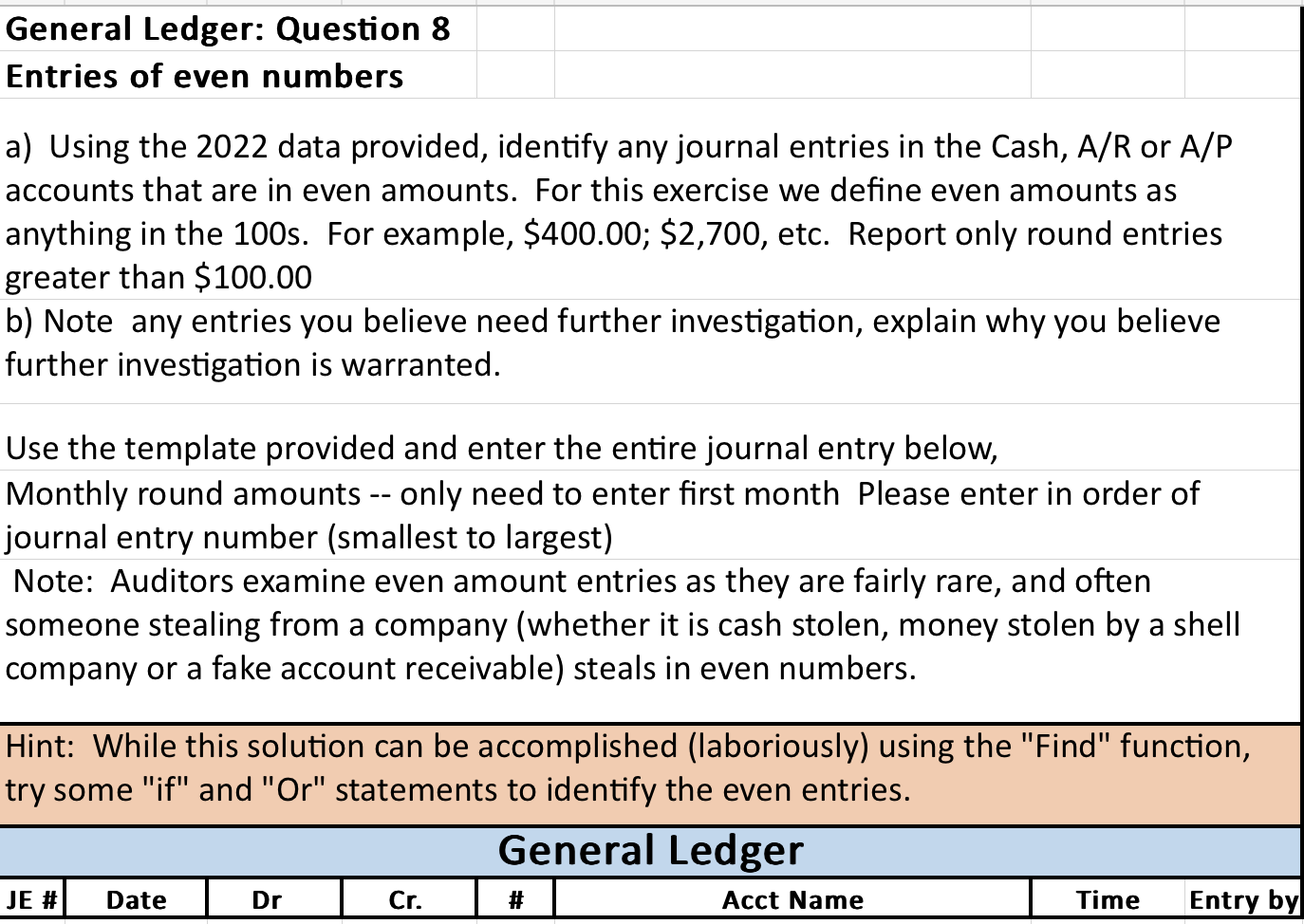 a) Using the 2022 data provided, identify any journal entries in