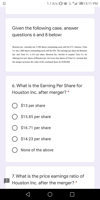  1.1 K/s 10178 5:11 PM Given the following case, answer questions