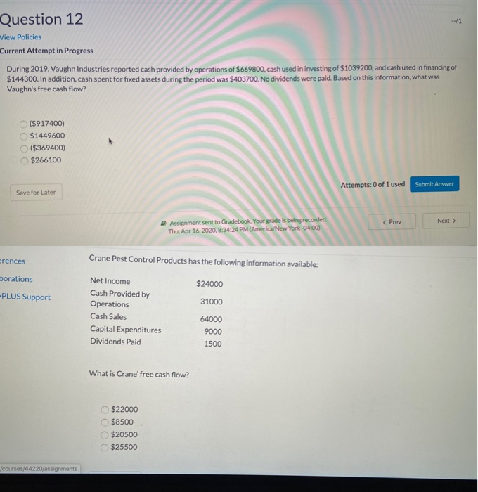  Question 12 View Policies Current Attempt in Progress During 2019. Vaughn