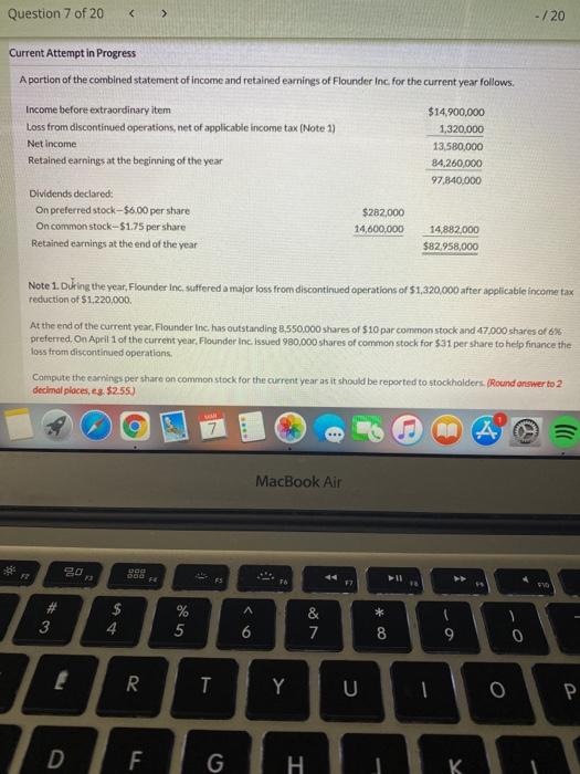  Question 7 of 20 - /20 Current Attempt in Progress A