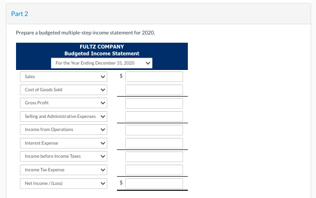 year 2020. Sales: 31,490 units, unit selling price $87. Cost of one