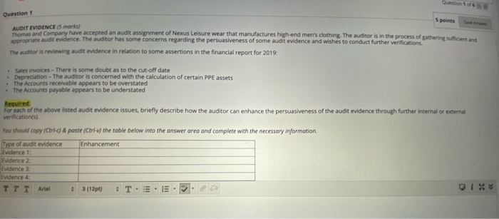 Question 1 5 points AUDIT EVIDENCE /5 mark) Aromas and Company
