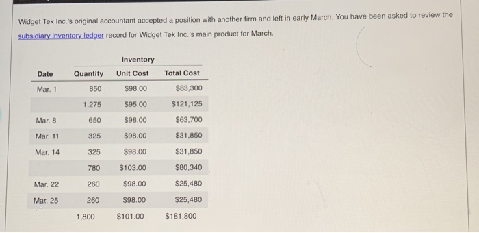  Widget Tek Inc.'s original accountant accepted a position with another firm