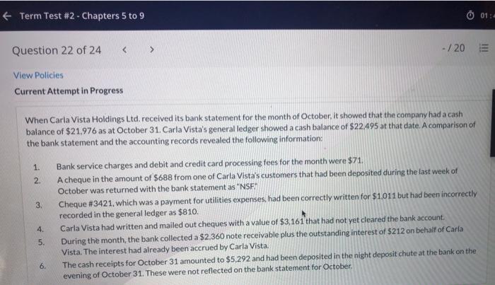  + Term Test #2 - Chapters 5 to 9 01:4 Question