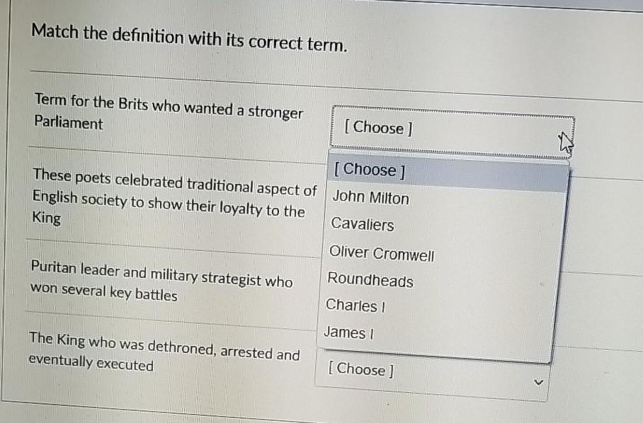  Match the definition with its correct term. Term for the Brits