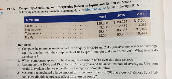  4 P1-47. Computing, Analyzing, and Interpreting Return on Equity and Retu
