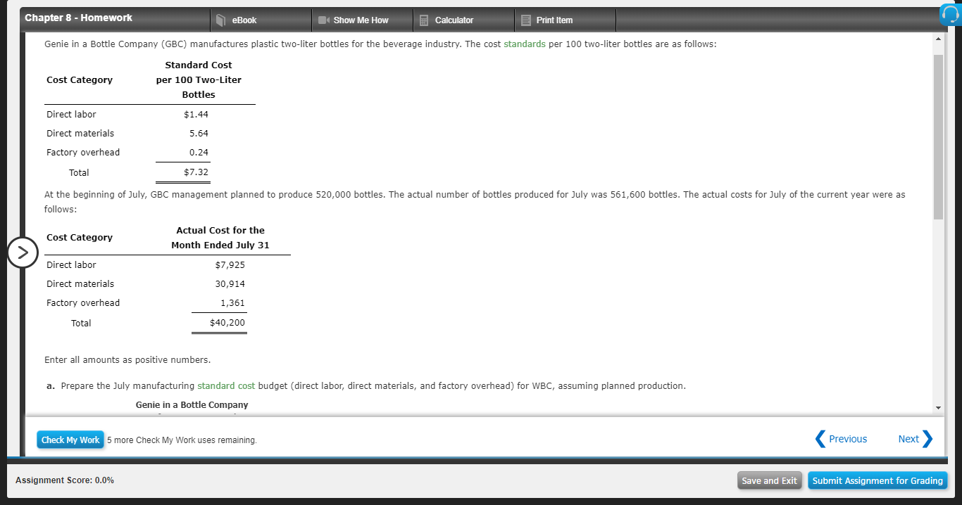 Chapter 8 - Homework eBook Show Me How Calculator E Print