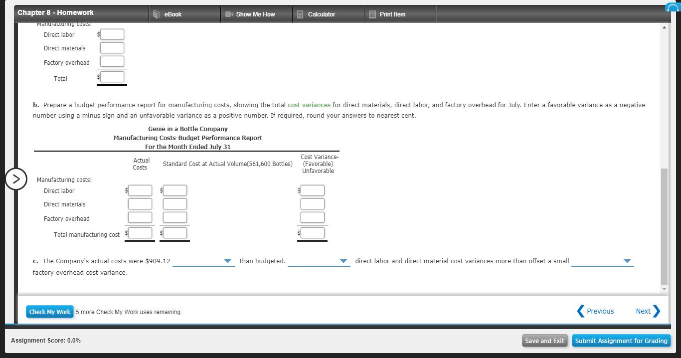 materials, and factory overhead) for WBC, assuming planned production. Genie in a