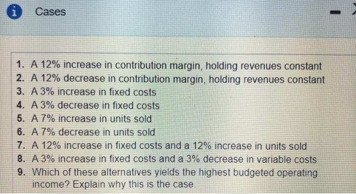 following corporate budget data for next year: Revenues $ 10,300,000 Fixed costs