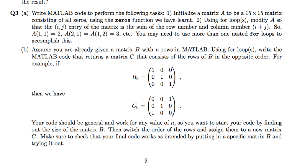  the result Q3 (a) Write MATLAB code to perform the following