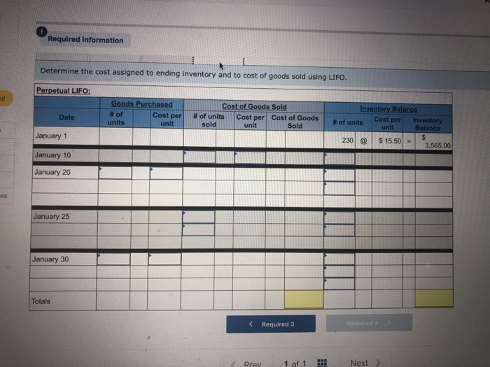 sold at Retail Jan. 1 Beginning inventory 230 unitse $15.50-$3,565 Jan. 10
