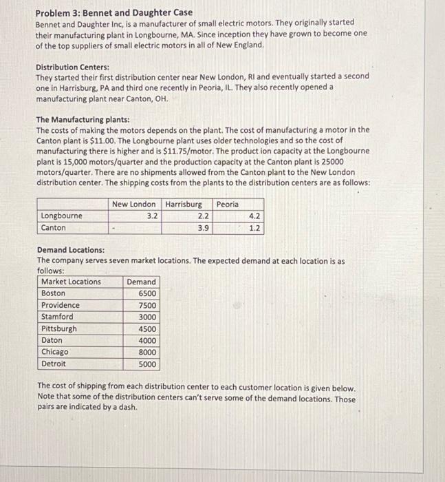 please show the work in excel Problem 3: Bennet and Daughter Case