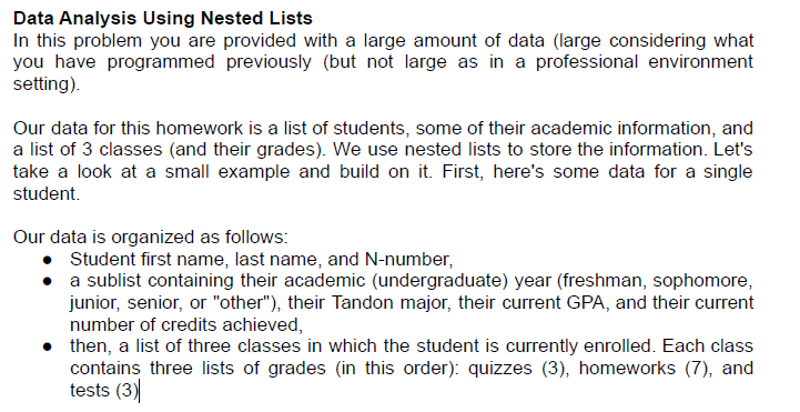 URGENT PLEASE! (PYTHON/ NO DICTIONARIES PLS!) Data Analysis Using Nested Lists In