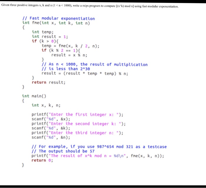  Write MIPS program for following C code Given three positive integers