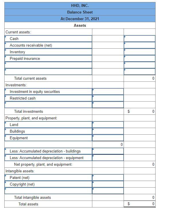 preparation [LO3-2, 3-3] Presented below is the balance sheet for HHD, Inc.,