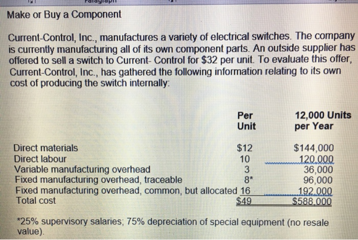  Make or Buy a Component Current-Control, Inc., manufactures a variety of