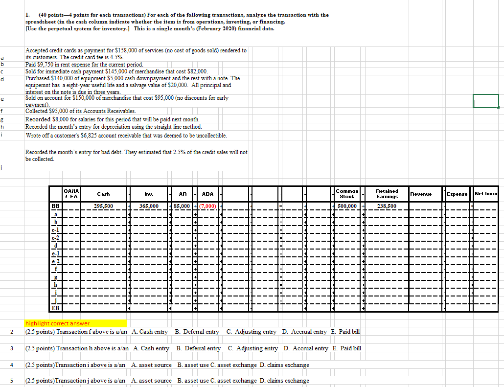 Show all work and formulas in excel for this problem. 1. (40