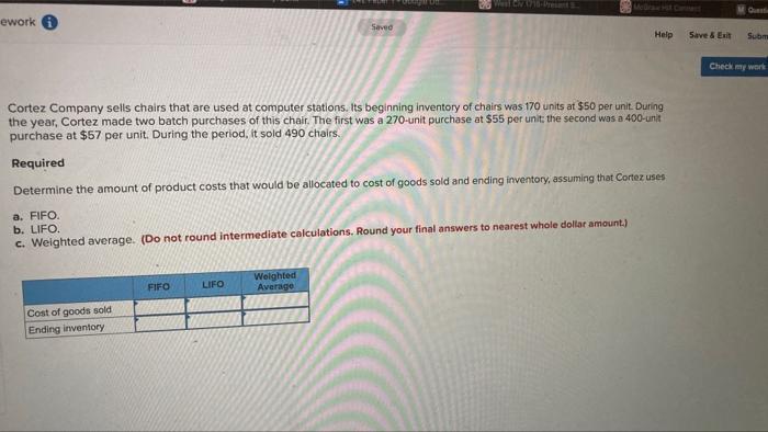  ework Saved Help Save & Exit Subm Check my work Cortez