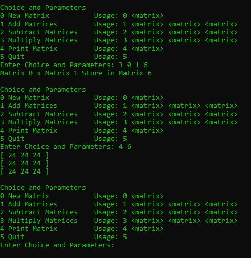 or multiplication then store the matrix in another slot. In the run