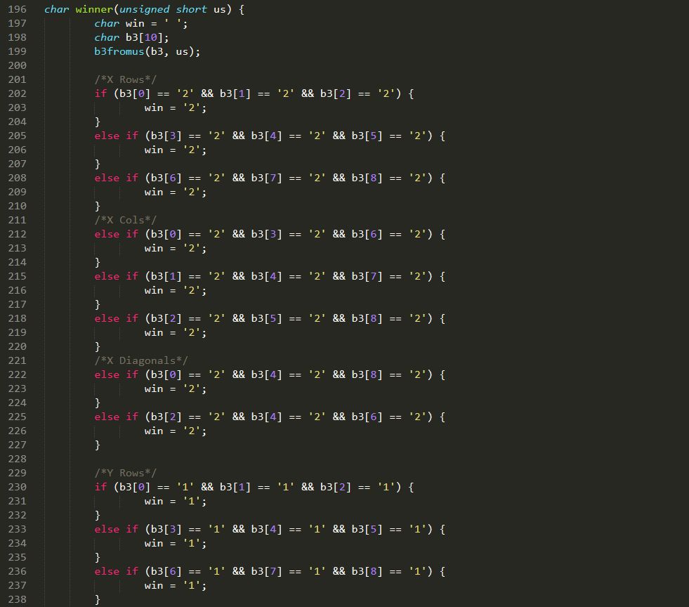 game is undetermined (the winner function returns "(blank space), then your program