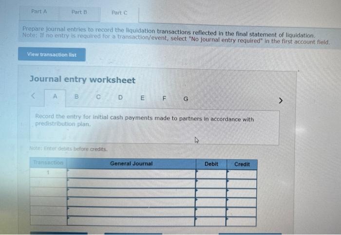 journal entries to record the liquidation transactions reflected in the final statement