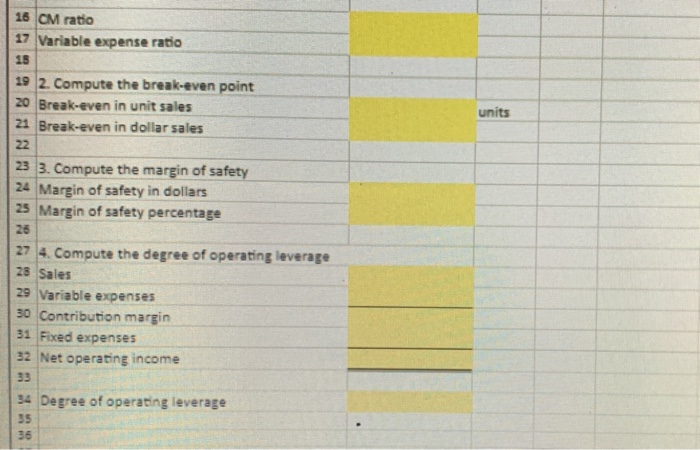 shows the related CVP Analysis computations. Use the information included in the