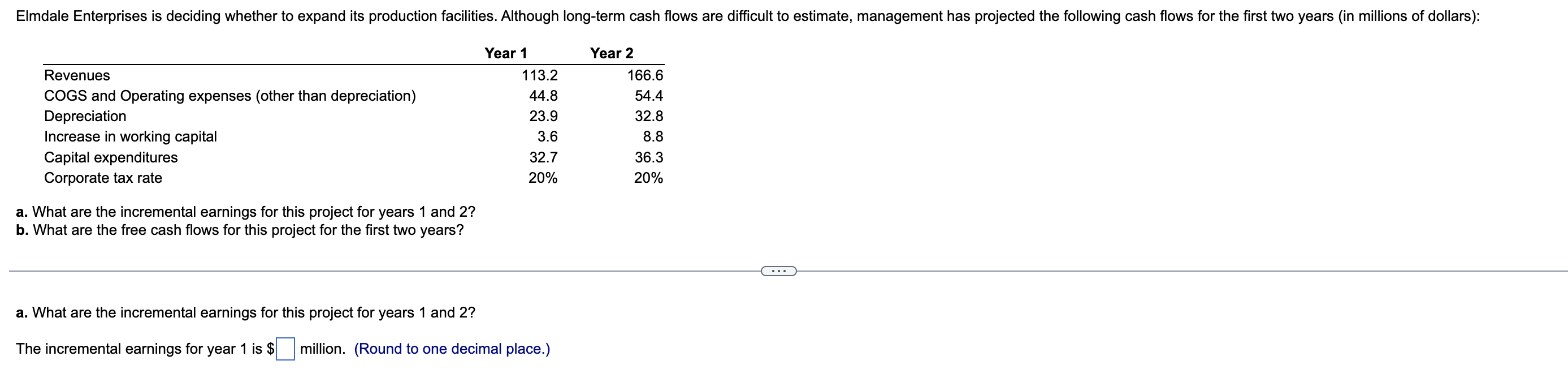  a. What are the incremental earnings for this project for years