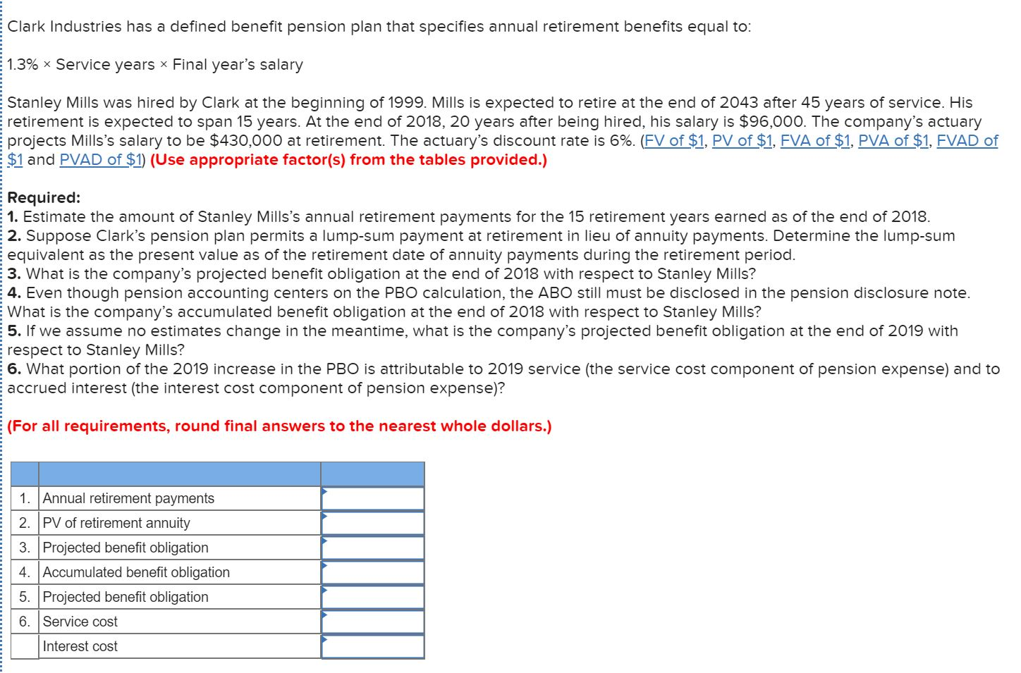  Clark Industries has a defined benefit pension plan that specifies annual