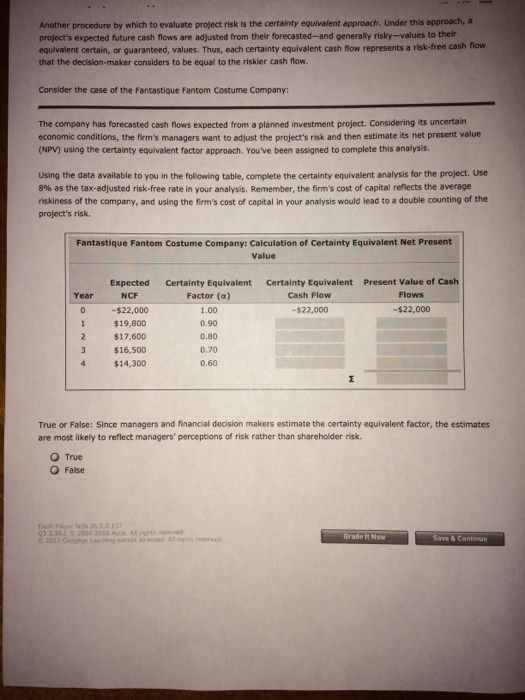  Another procedure by which to evaluate project risk is the certainty