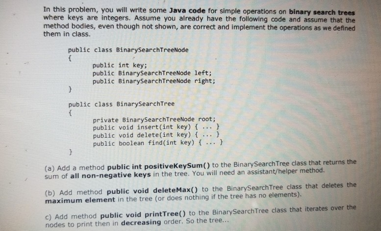  In this problem, you will write some Java code for simple
