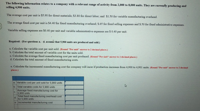 i need help with this practice problem managerial accounting. The following information