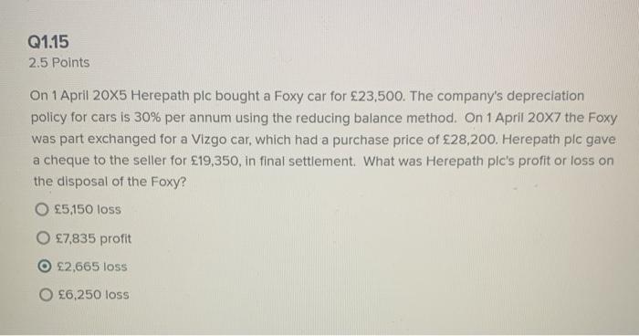  Q1.15 2.5 Points On 1 April 20x5 Herepath plc bought a